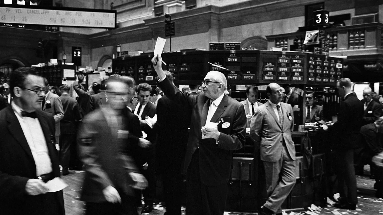 Traders on an exchange floor (historical photo)