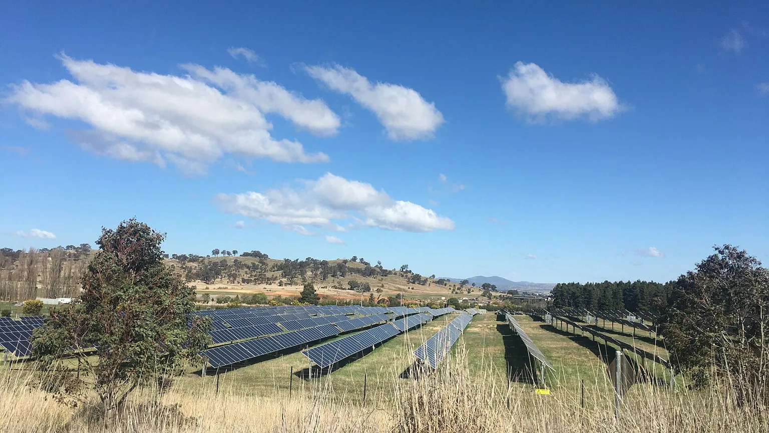 A solar farm in a rural landscape