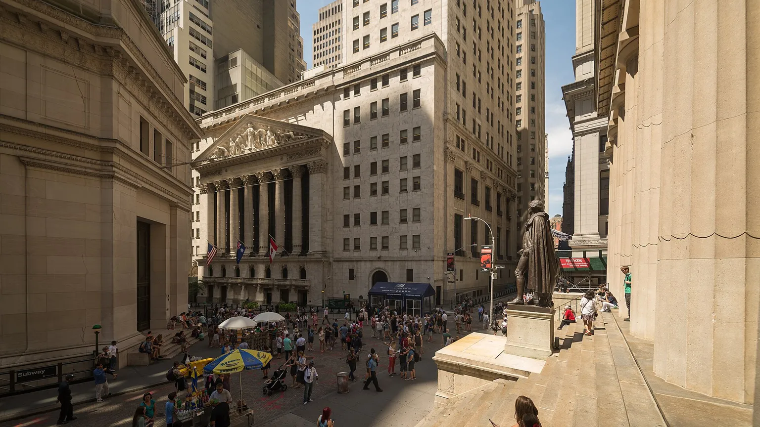 Wall Street and the Federal Hall area in Lower Manhattan