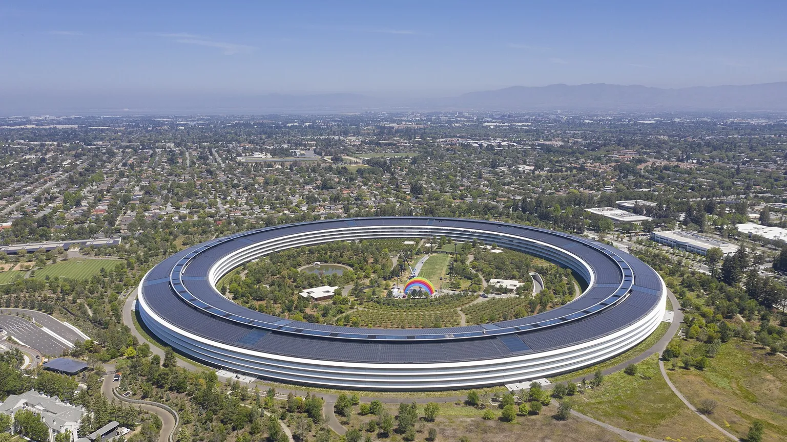 Aerial view of a ring-shaped corporate campus
