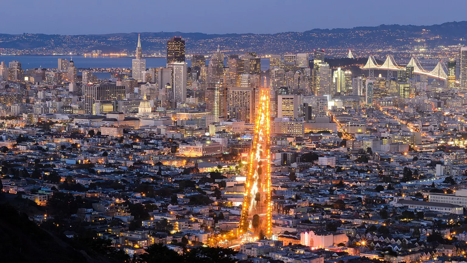 The San Francisco skyline at dusk