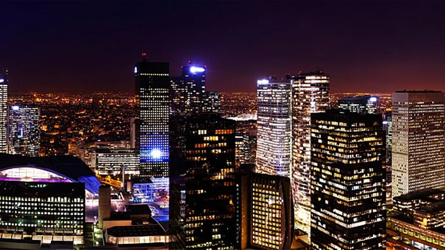 The La Defense business district outside Paris at dusk