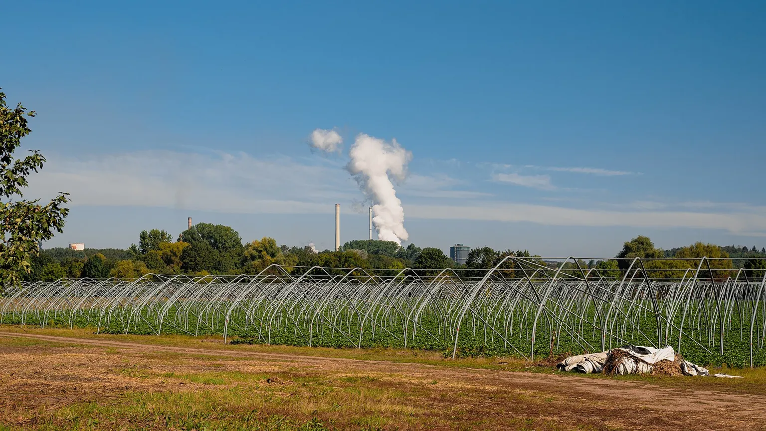 An industrial plant with chimneys