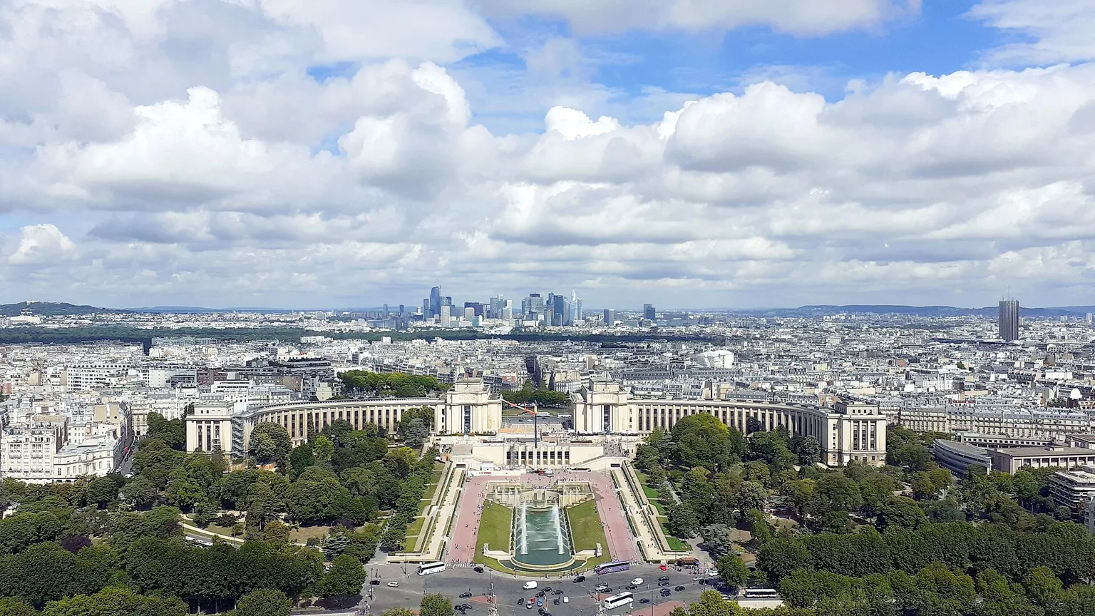 The La Defense skyline in Paris seen from the Eiffel Tower