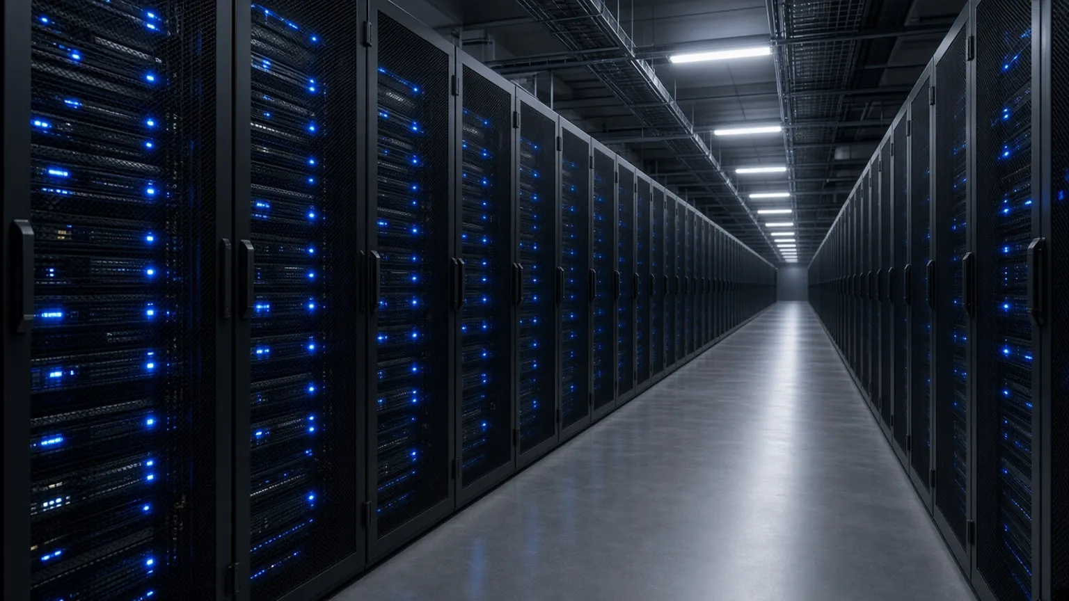 AI-generated image of a large AI data centre with server racks