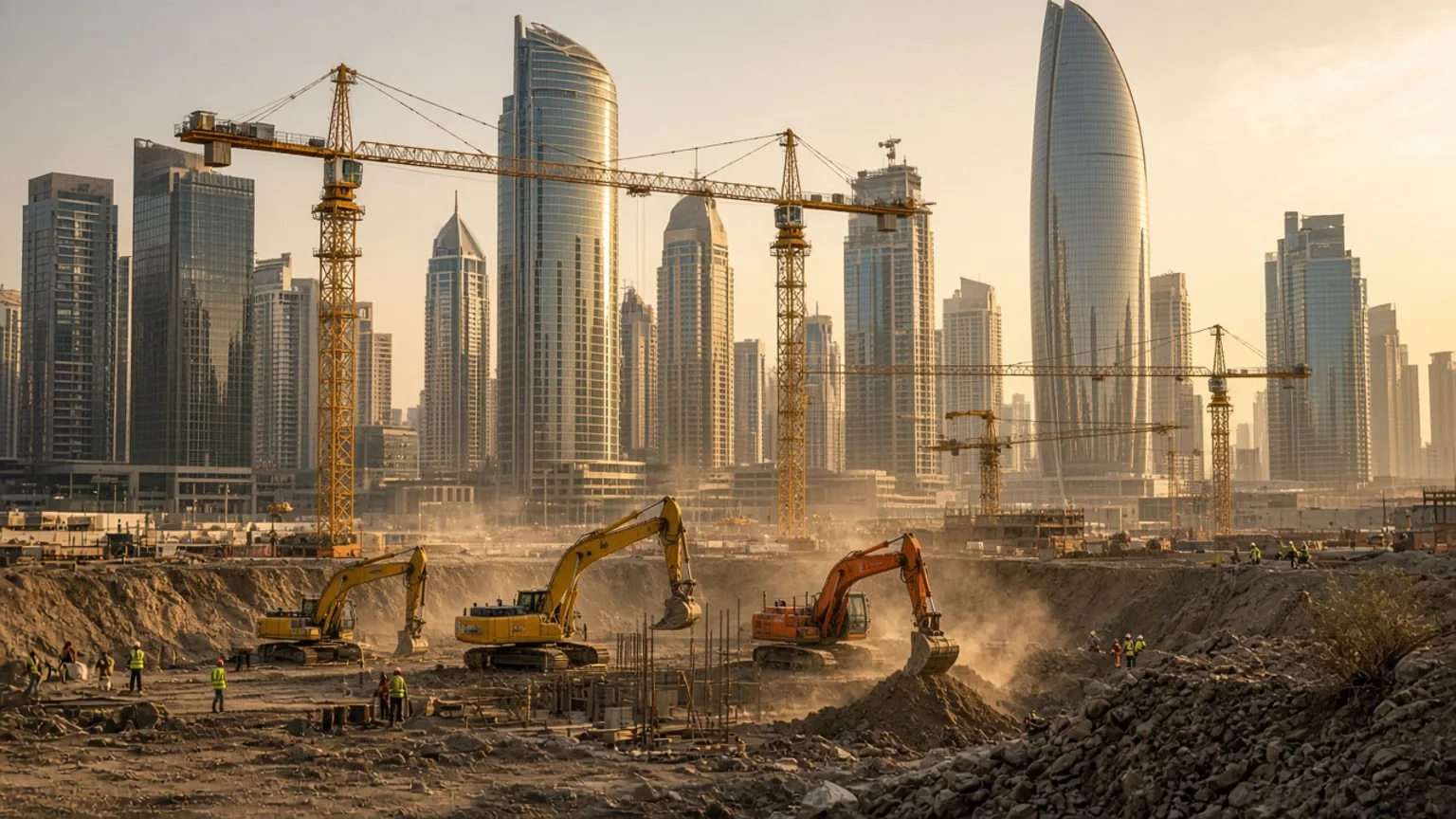 AI-generated photo-style image: Dubai Builds Through the War: DIFC Breaks Ground on Dh5.1 Billion Water Gardens