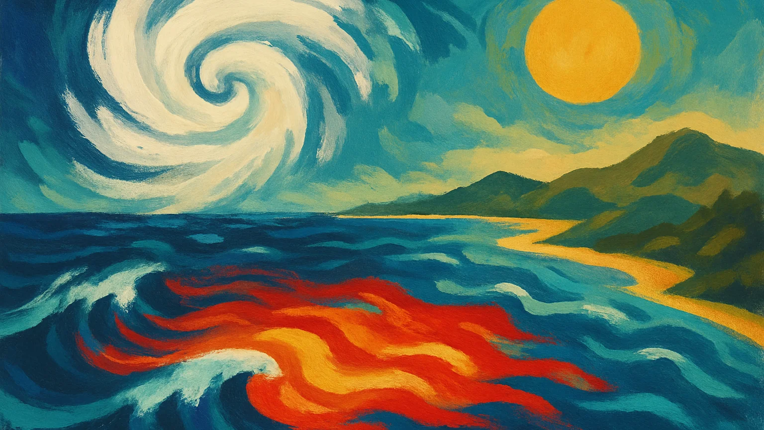 AI illustration: El Niño Reaches Record Strength and Is Still Building Toward a December Peak — unique editorial hero, Green desk