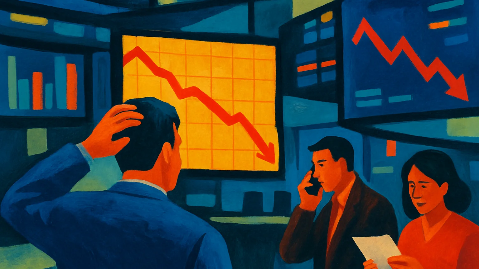 AI illustration: Nasdaq Has Worst Day Since Mid-August as Chip Stocks Slide — unique editorial hero, Stocks desk
