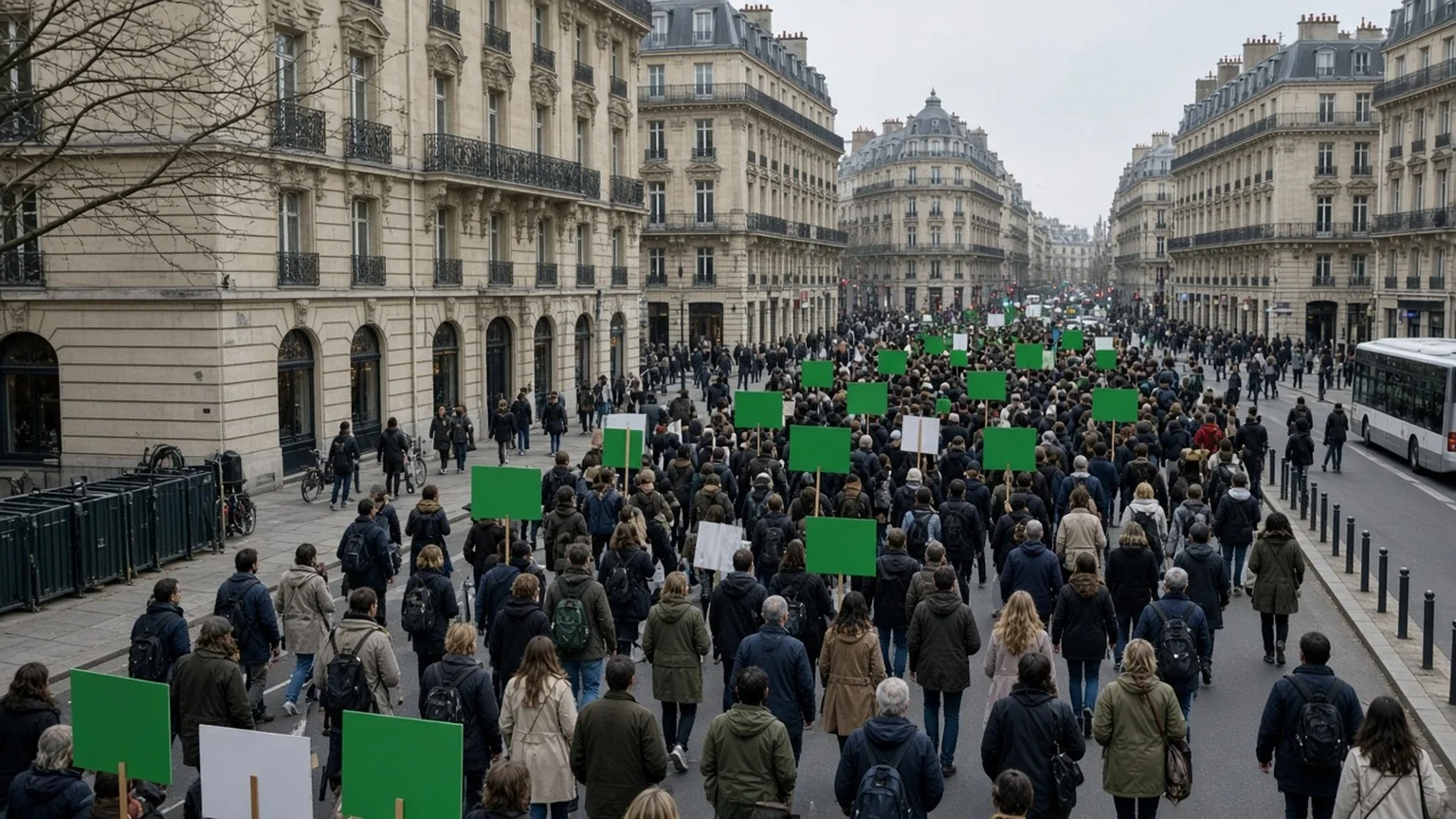 AI illustration: Photorealistic AI-generated scene illustrating: Tens of Thousands March in Brussels for Climate Action Ahead of COP31