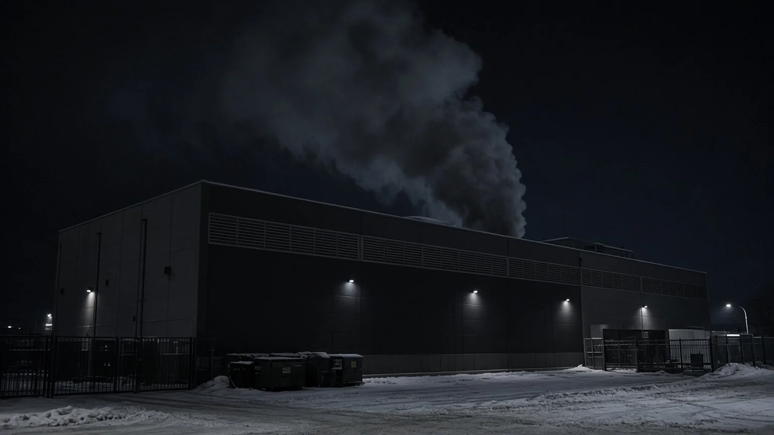 AI illustration: Photorealistic AI-generated scene illustrating: Ukrainian Drones Shut a Third Yandex Data Center in Four Days