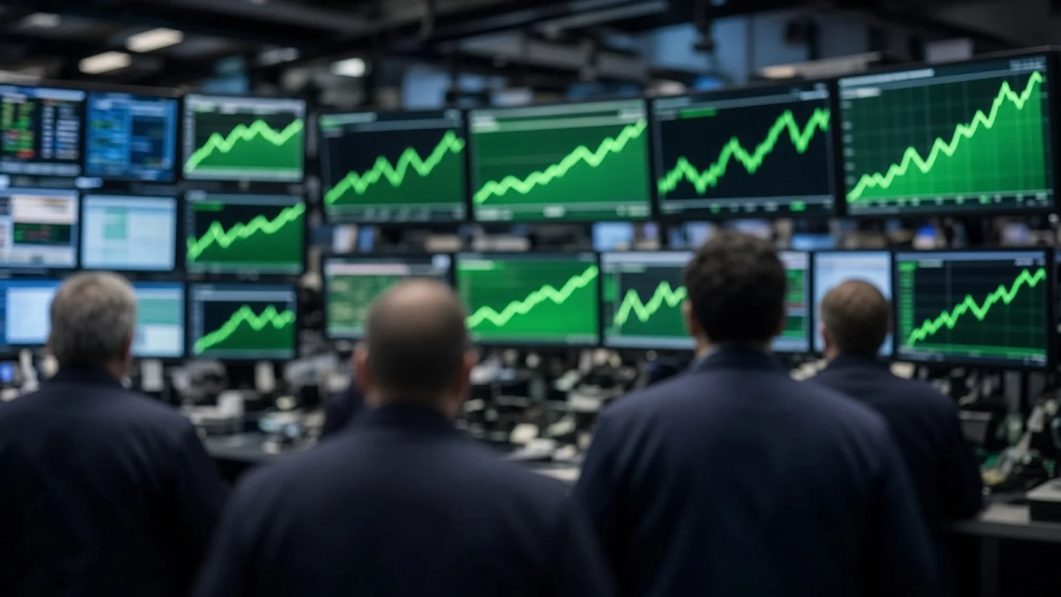 AI illustration: Photorealistic AI-generated scene illustrating: Stocks End Week Higher as S&P 500 Nears Its Record