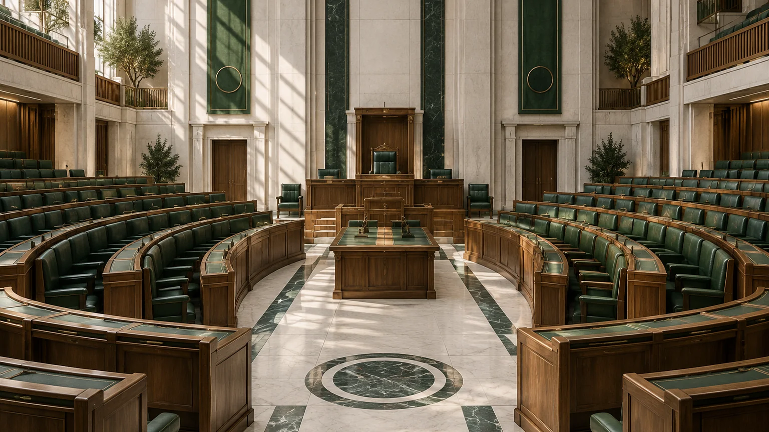 Public policy and parliamentary institutions â€” conceptual editorial illustration